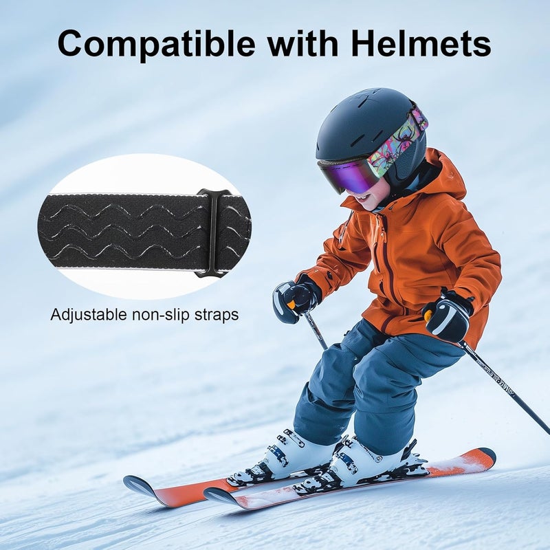 YooxArmor OTG Kids Ski Goggles, Snowboard Goggles Anti Fog UV400 for Kid 6-14 Years, Snow Goggles for Youth Boys Girls - Image 4